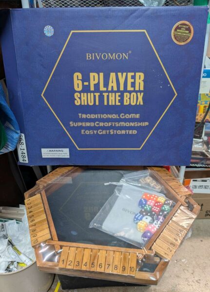 6-Player Shut-the-Box Dice Game, Wooden, New