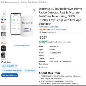 FTLab Continuous Radon Detector, RD200, like new, works.