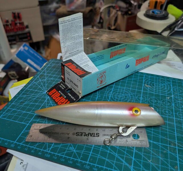 Tomic Plug, 6" Fishing Lure in an old Rapala Box