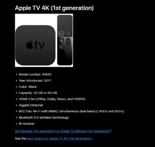 Apple TV 4K 1st Gen, Model A1842, used, working.