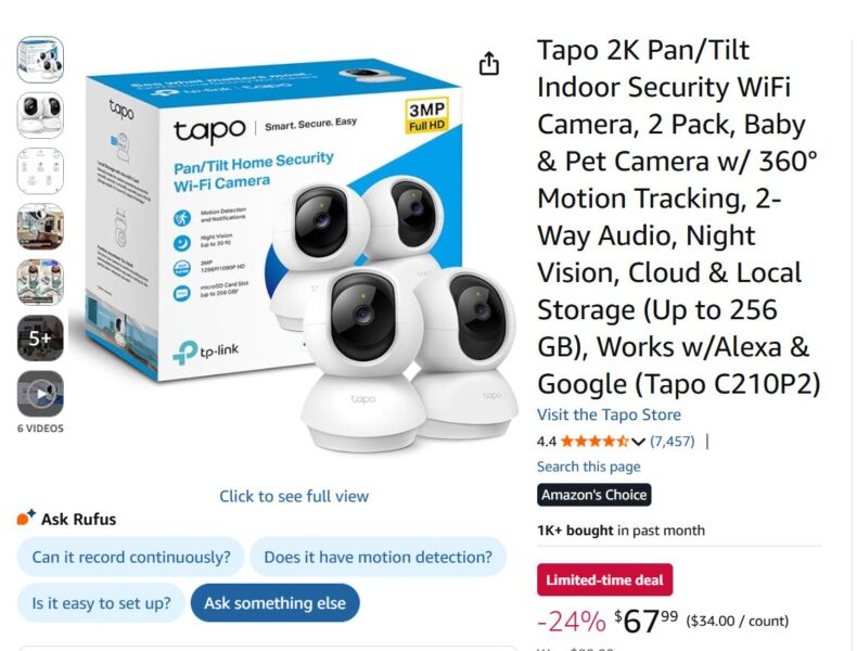 TP-Link TAPO Webcams, C210, 2-pack, used, working.