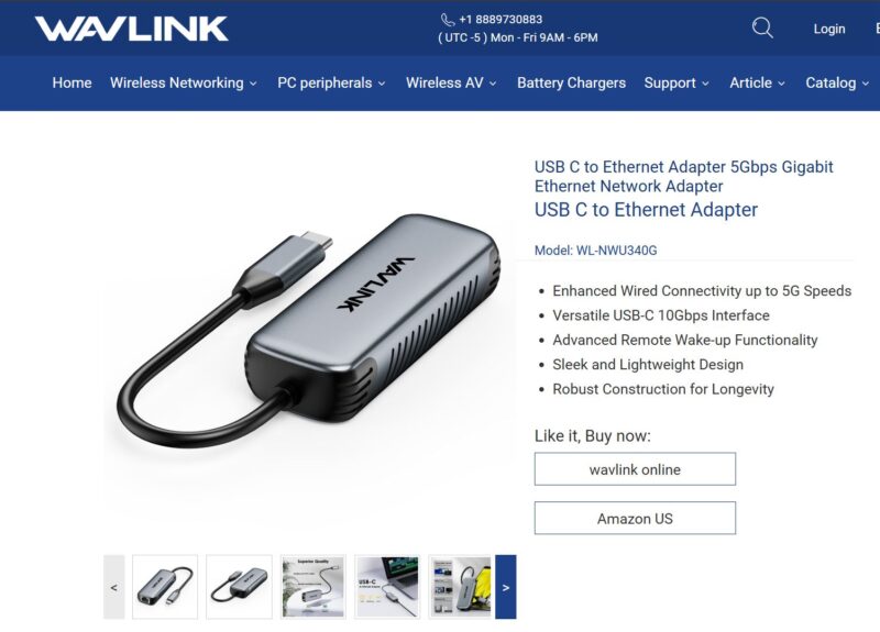 WAVLINK USB-C to 5Gbps Ethernet Adapter, new in box.