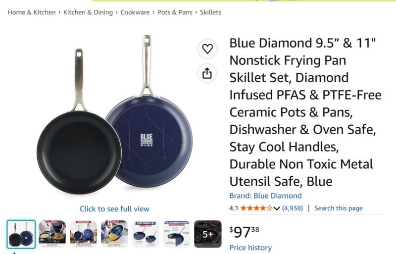 Blue Diamond Ceramic Pans, 9.5" & 11", Used.