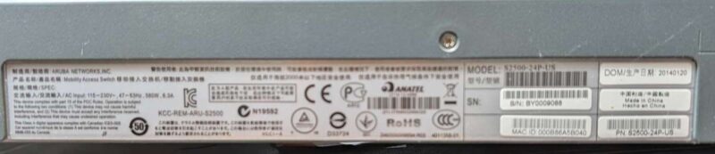 Aruba S2500-24P-US, 24x1Gbps PoE ports + 4x10Gbps SFP+, used.