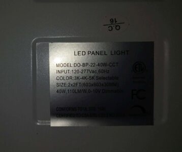 2' x 2' LED Panel, minor damage, works.