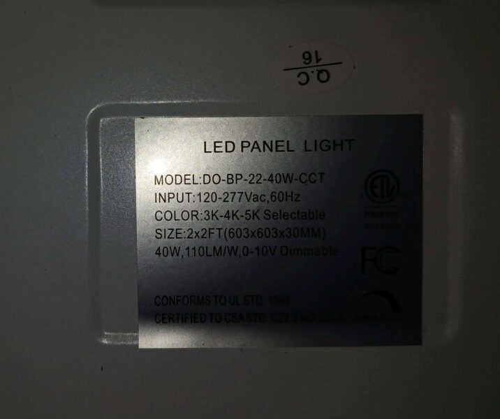 2' x 2' LED Panel, minor damage, works.