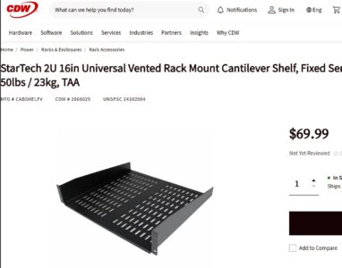 StarTech 19" 2U 16" Deep Universal Vented Rack Mount Cantilever Shelf, Fixed Server Rack Cabinet Shelf, 50lbs / 23kg