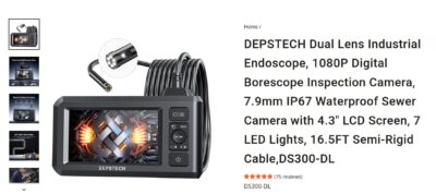 Depstech DS300 Endoscope, 1080P, 4.3" Screen, 16.5' semi-rigid cable, 32GB, appear new.